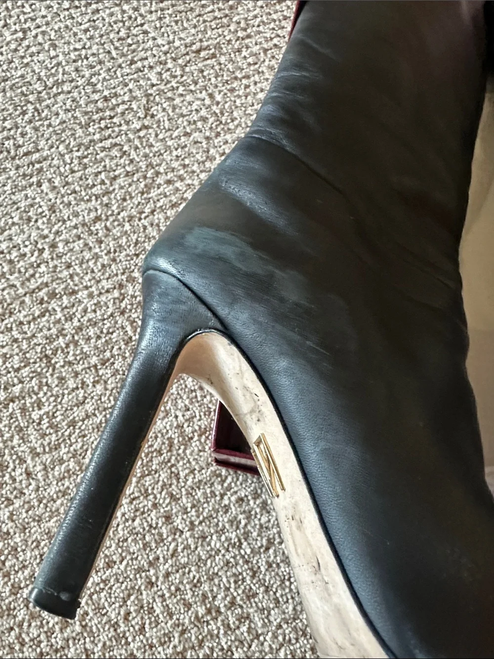 Tamara Mellon Black Leather Knee-High Pointed-Toe Boots with Slim Heel